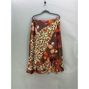 Vintage Y2K Russel Keng Womens Silk Cheetah Print Butterfly Slip Skirt Size 12